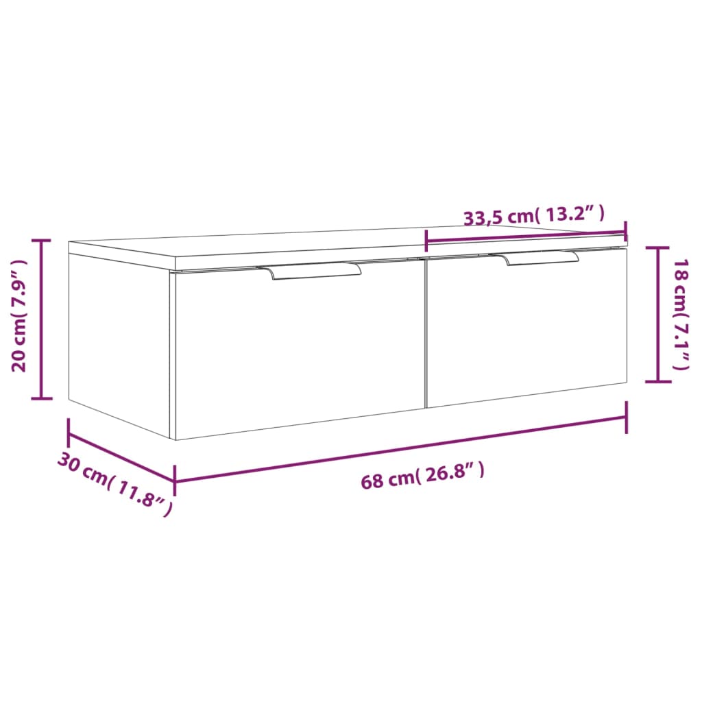 vidaXL Armoire murale Chêne fumé 68x30x20 cm Bois d'ingénierie