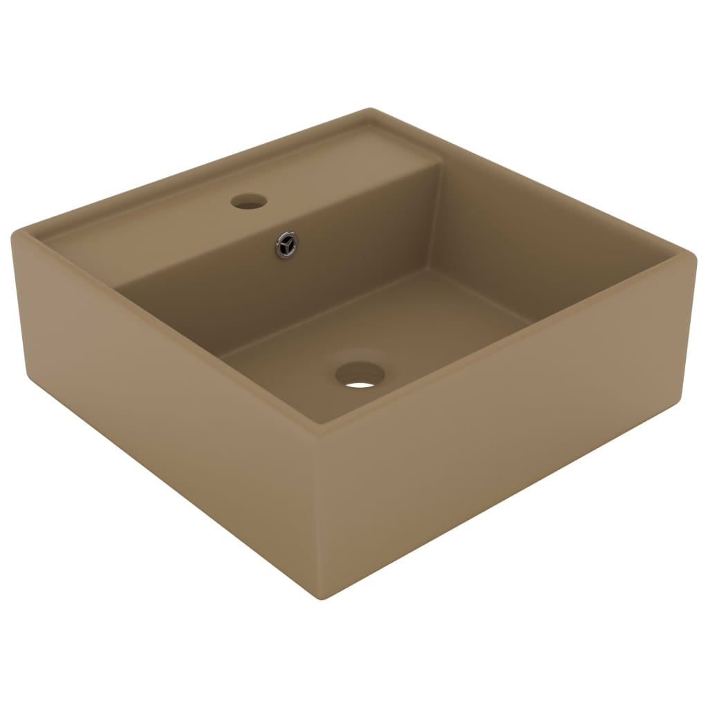 vidaXL Lavabo carré de luxe à trop-plein Crème mat 41x41 cm Céramique