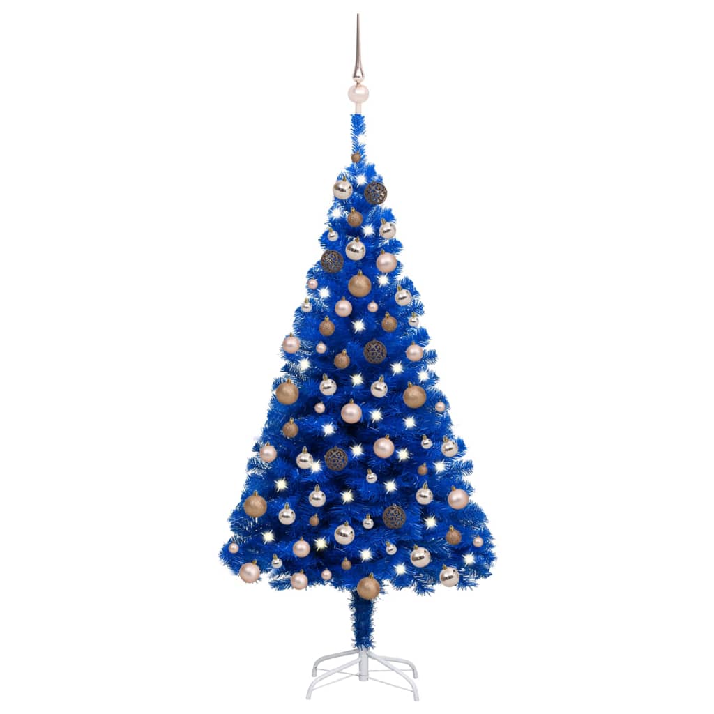 vidaXL Arbre de Noël artificiel pré-éclairé et boules bleu 120 cm PVC