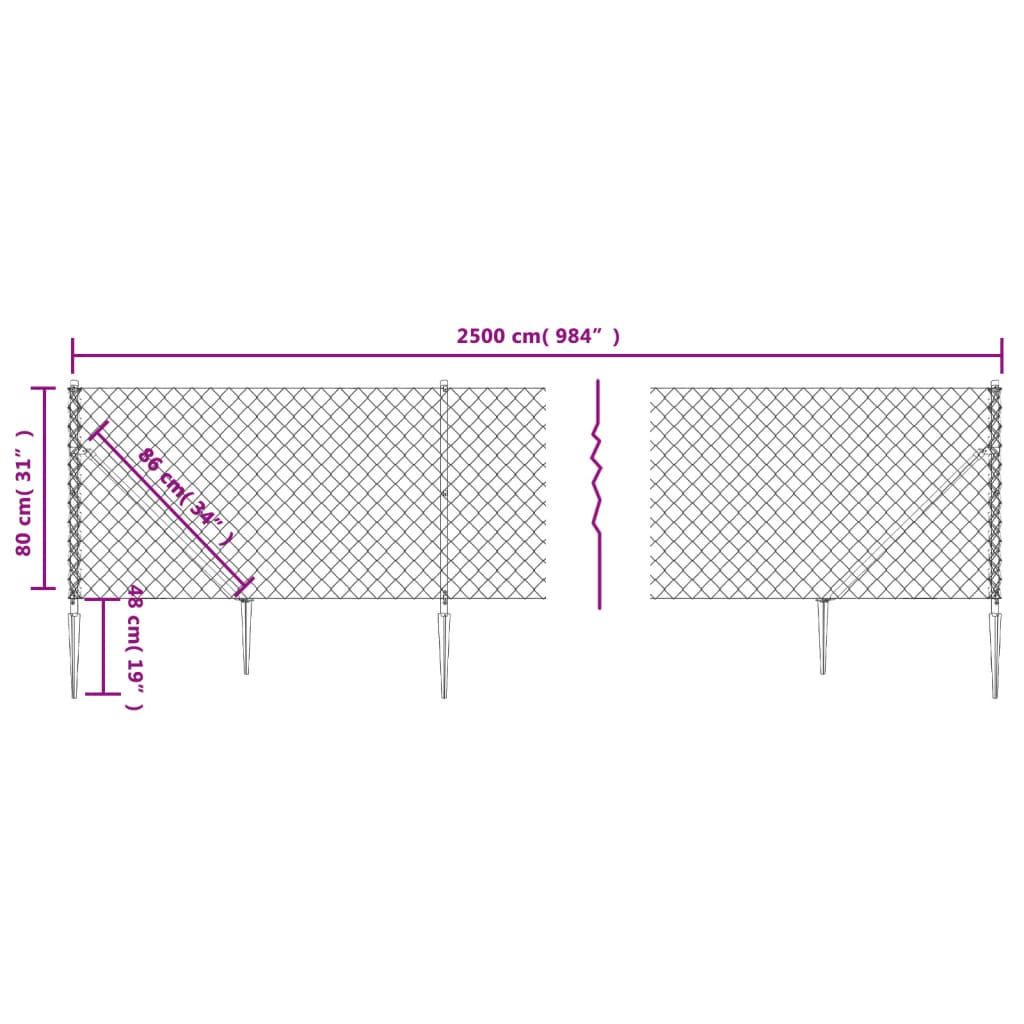 vidaXL Clôture à mailles losangées avec ancrage anthracite 0,8x25 m