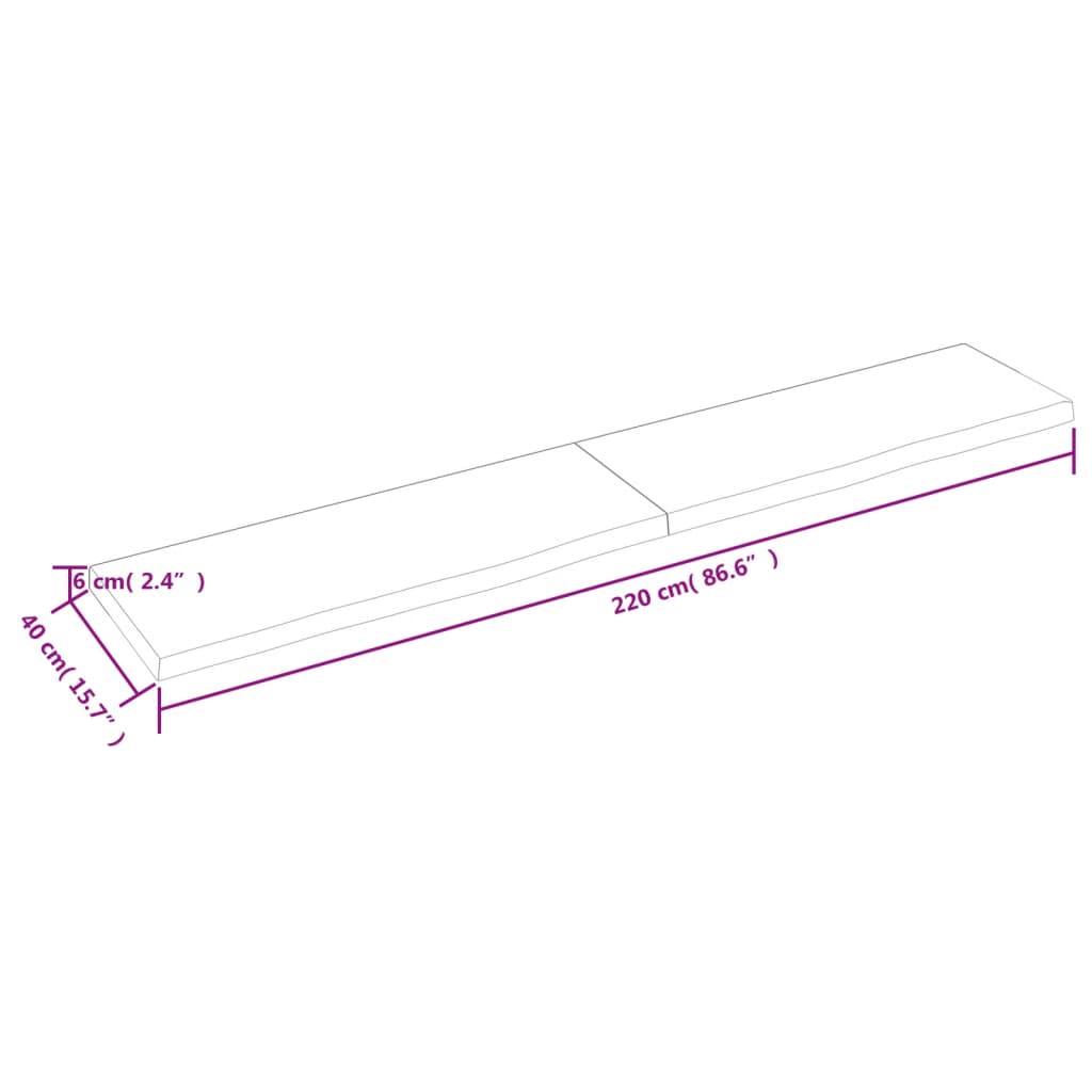 vidaXL Comptoir de salle de bain 220x40x(2-6)cm bois massif non traité