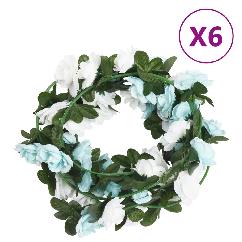 vidaXL Guirlandes de fleurs artificielles 6 pcs bleu et blanc 240 cm