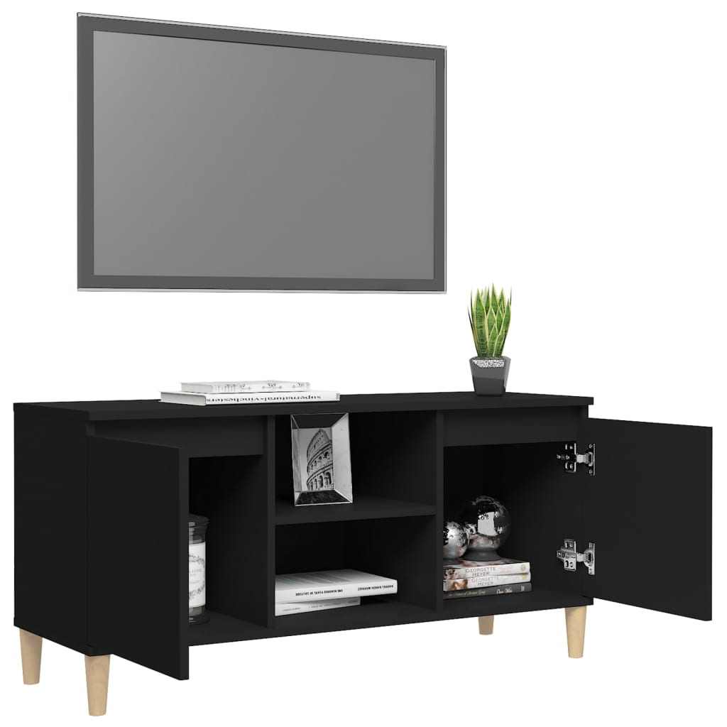 vidaXL Meuble TV avec pieds en bois massif Noir 103,5x35x50 cm