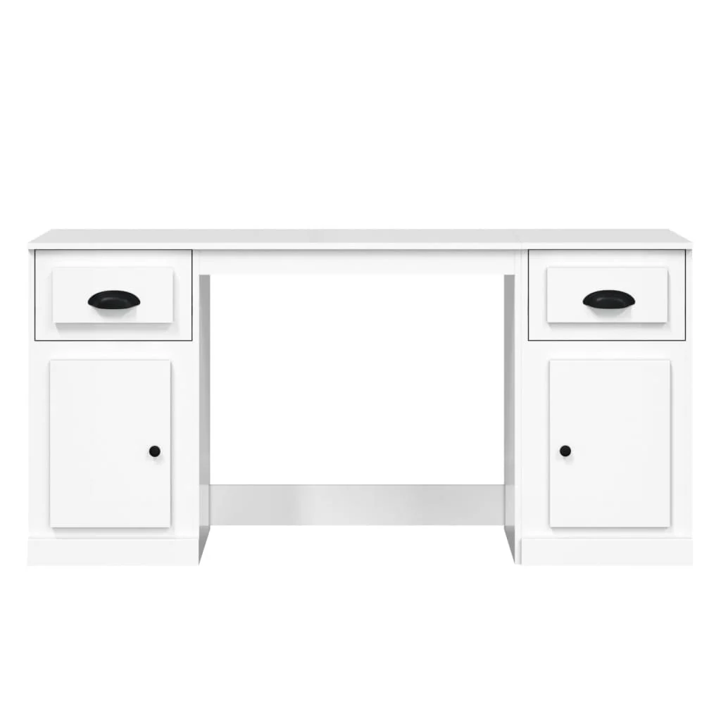 vidaXL Bureau avec armoire blanc brillant bois d'ingénierie