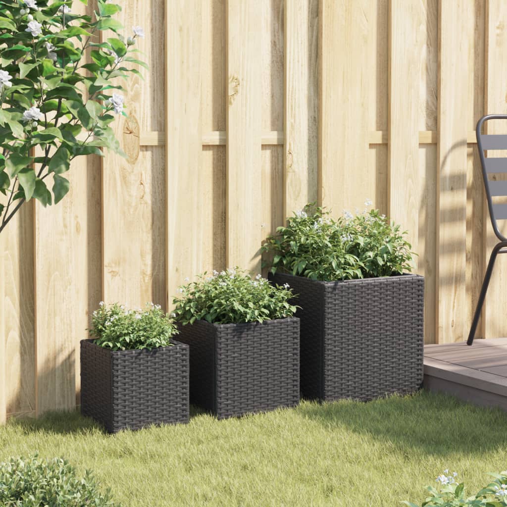 vidaXL Jardinières d'extérieur 3 pcs noir résine tressée