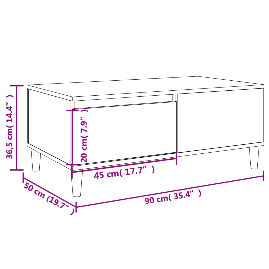vidaXL Table basse Chêne sonoma 90x50x36,5 cm Bois d'ingénierie