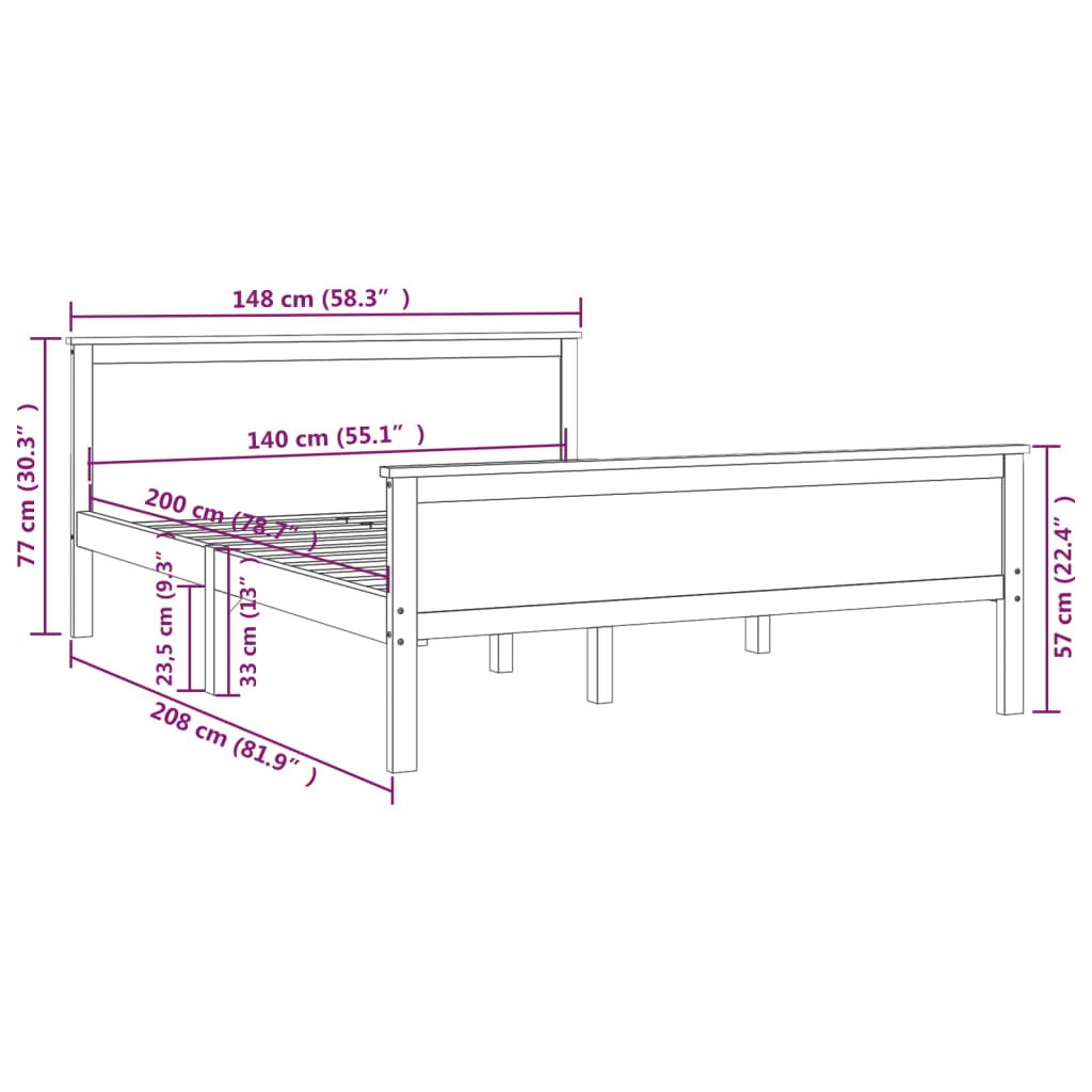 vidaXL Cadre de lit Marron miel Bois de pin massif 140x200 cm