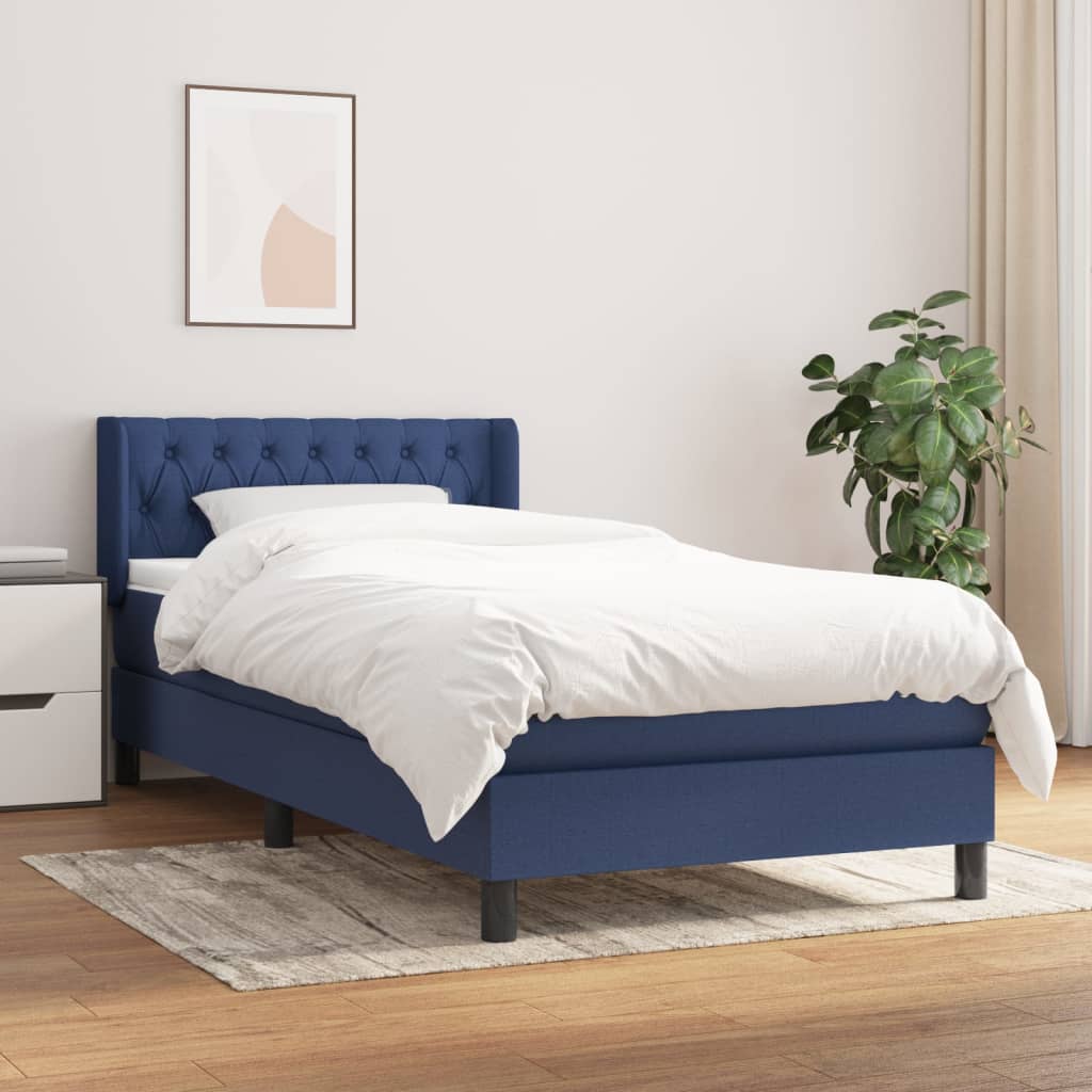 vidaXL Sommier à lattes de lit avec matelas Bleu 100x200 cm Tissu