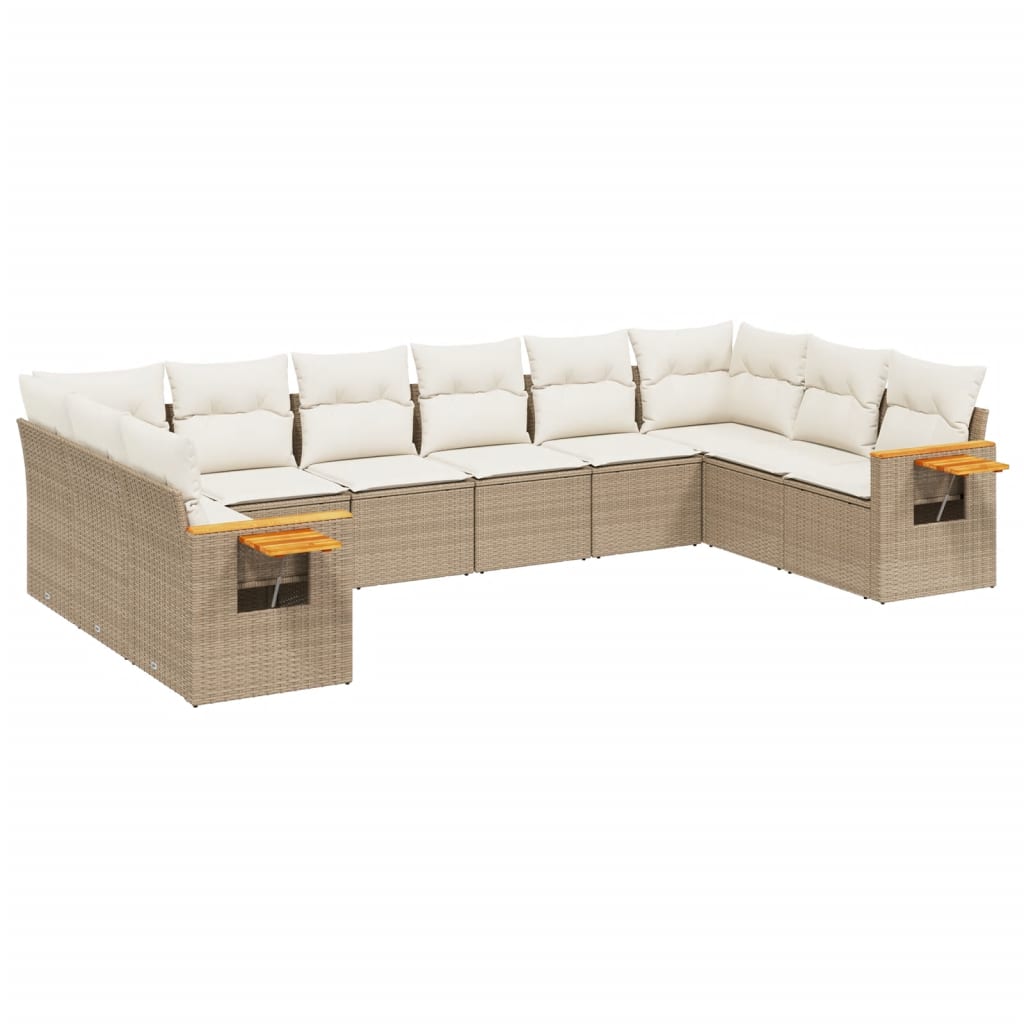 vidaXL Salon de jardin avec coussins 10 pcs beige résine tressée