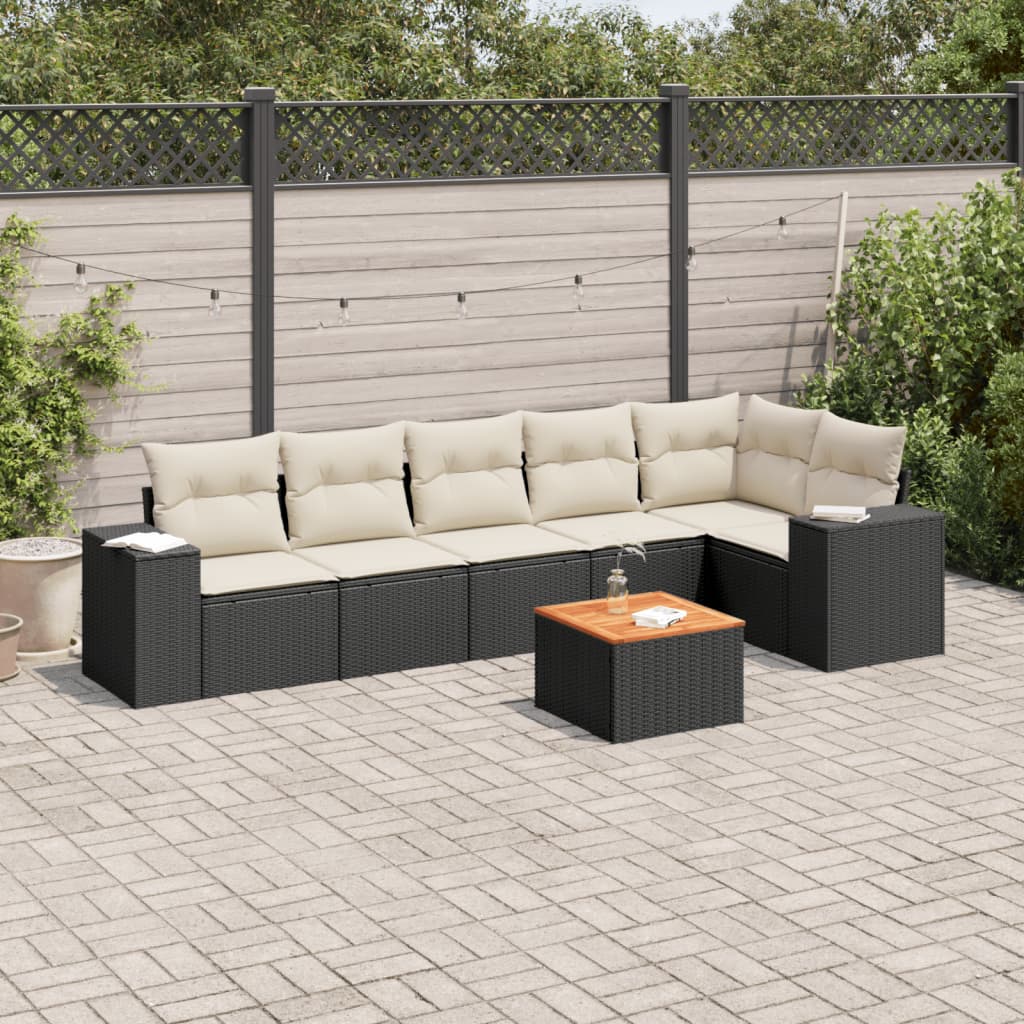 vidaXL Salon de jardin 7 pcs avec coussins noir résine tressée