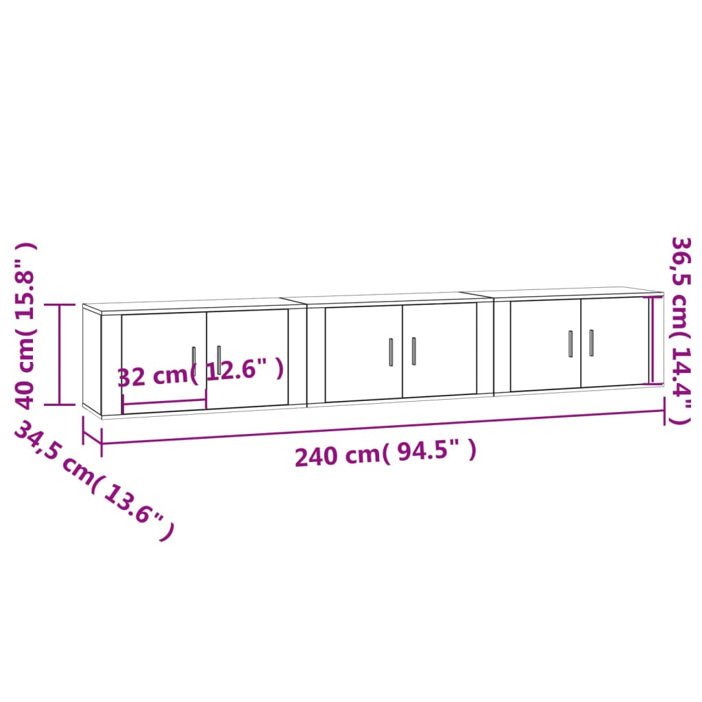 vidaXL Meubles TV muraux 3 pcs chêne marron 80x34,5x40 cm