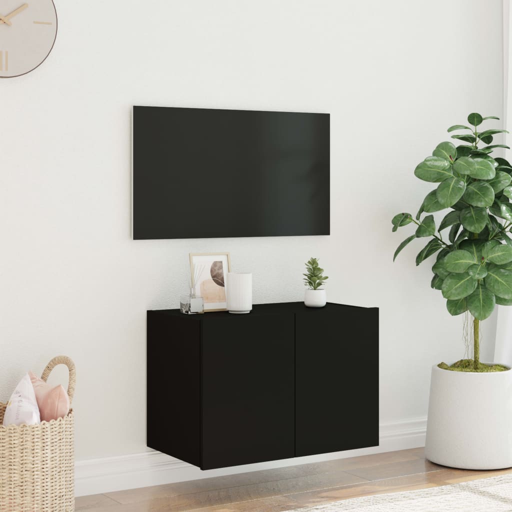 vidaXL Meuble TV mural avec lumières LED noir 60x35x41 cm