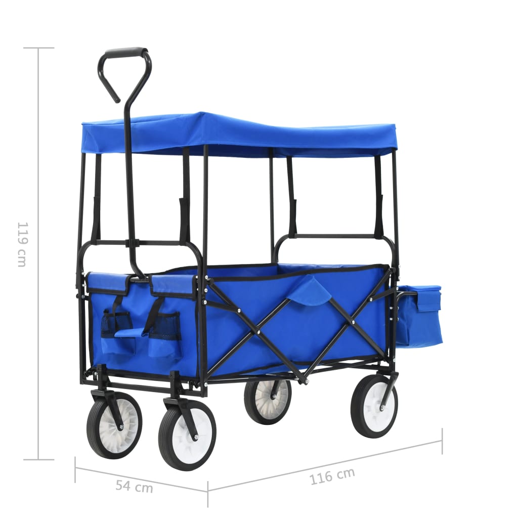 vidaXL Chariot à main pliable avec toit Acier Bleu