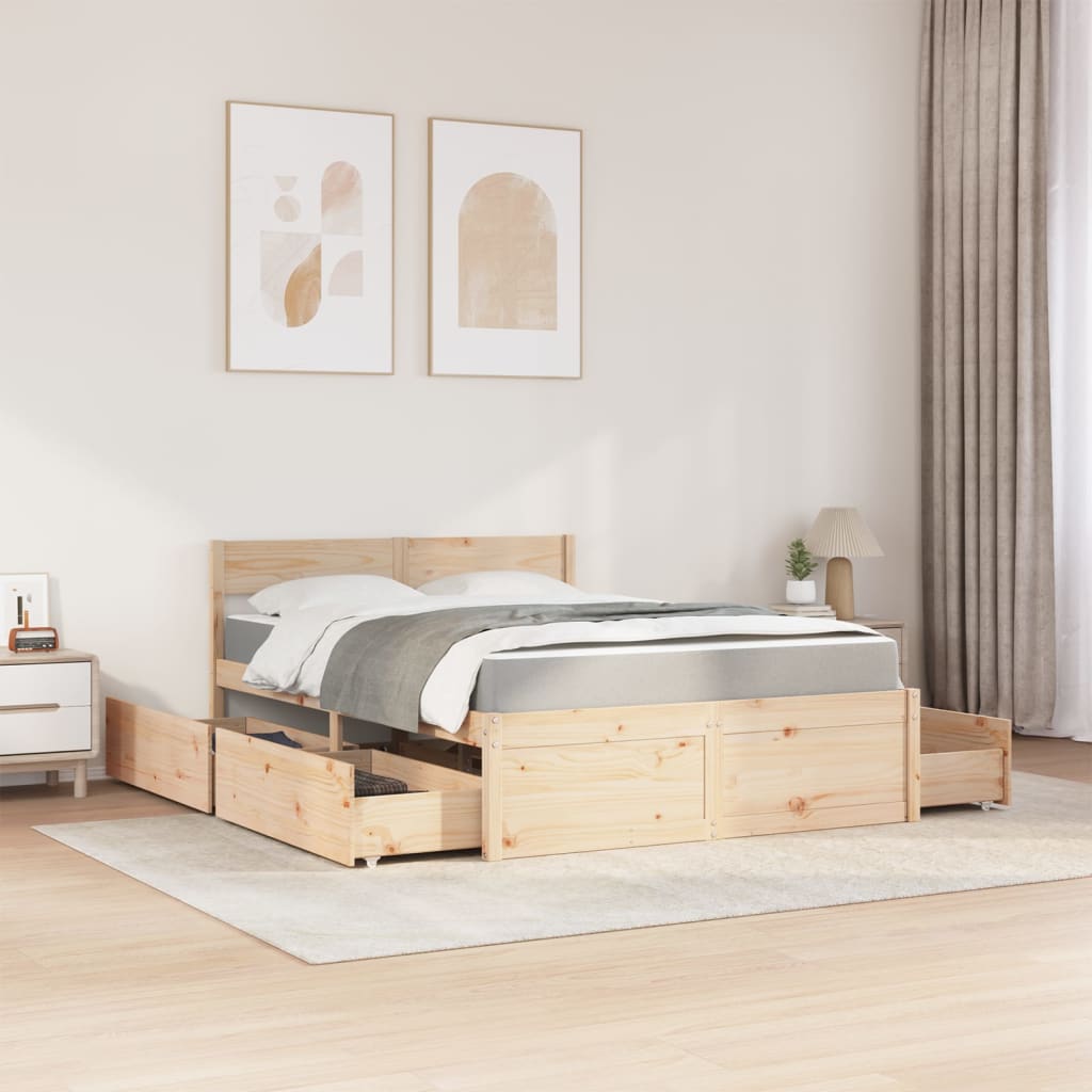 vidaXL Lit avec tiroirs et matelas 120x200 cm bois massif de pin