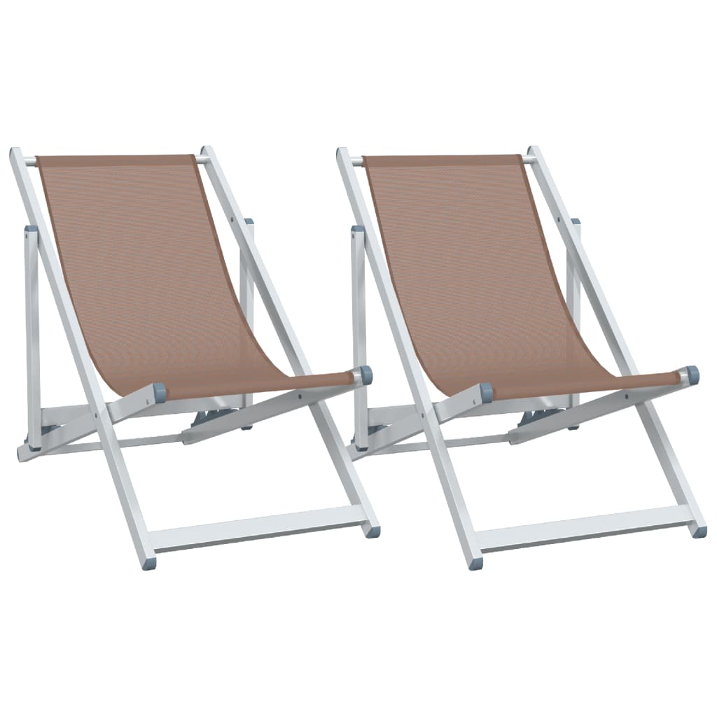 vidaXL Chaises de plage pliantes lot de 2 marron aluminium textilène