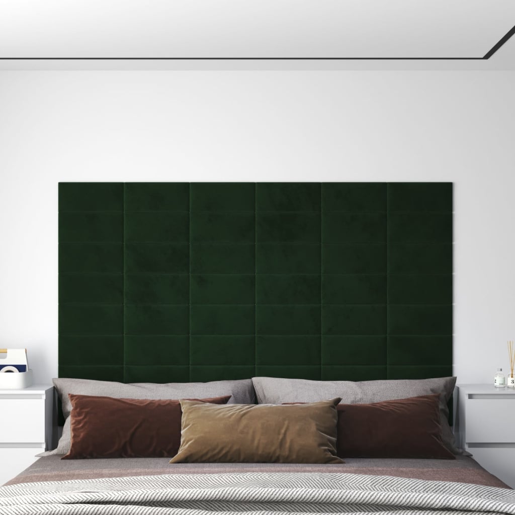 vidaXL Panneaux muraux 12 pcs Vert foncé 30x15 cm Velours 0,54 m²
