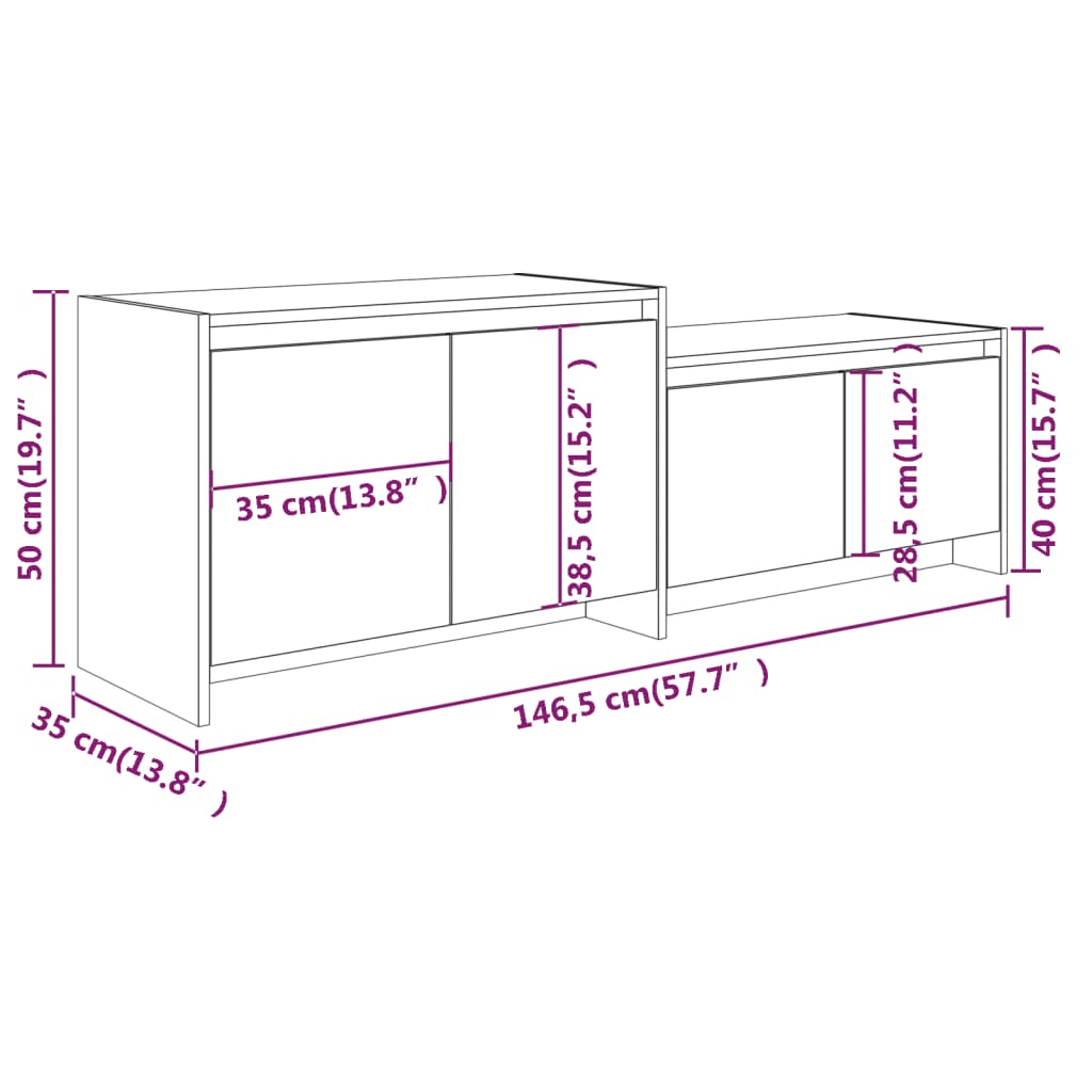 vidaXL Meuble TV Noir 146,5x35x50 cm Bois d'ingénierie