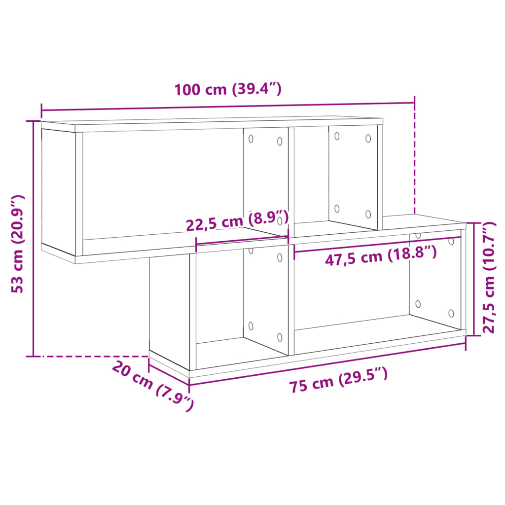 vidaXL Étagère murale sonoma gris 100x20x53 cm bois d'ingénierie