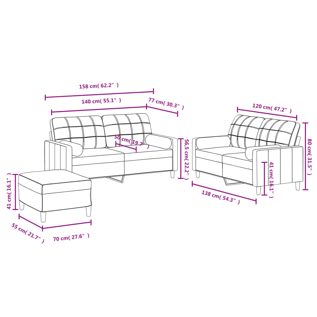 vidaXL Ensemble de canapés 3 pcs avec coussins taupe tissu