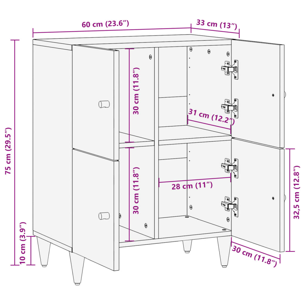 vidaXL Armoire latérale 60x33x75 cm bois massif de manguier