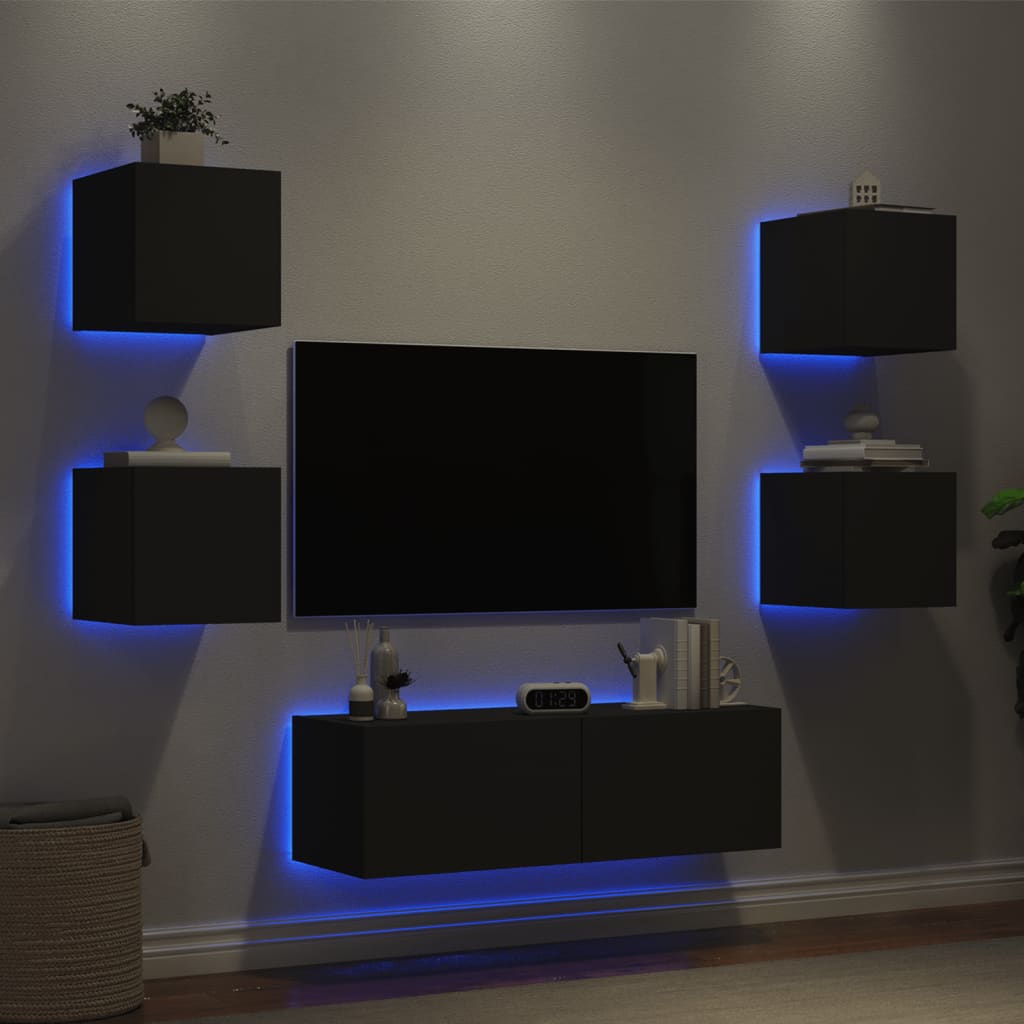 vidaXL Meuble TV muraux 5 pcs avec lumières LED noir