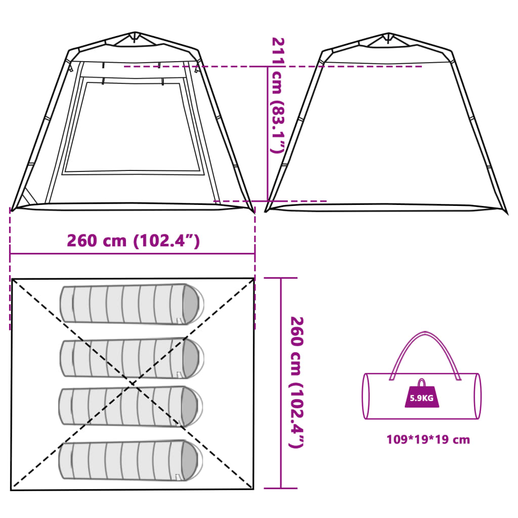 vidaXL Tente de pêche 4 personnes marron libération rapide