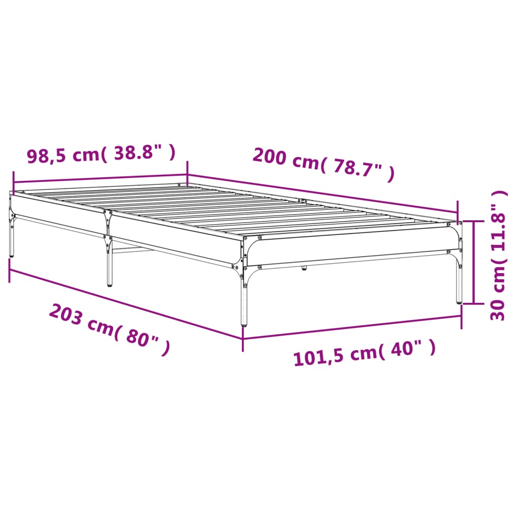 vidaXL Cadre de lit sonoma gris 100x200 cm bois d'ingénierie et métal