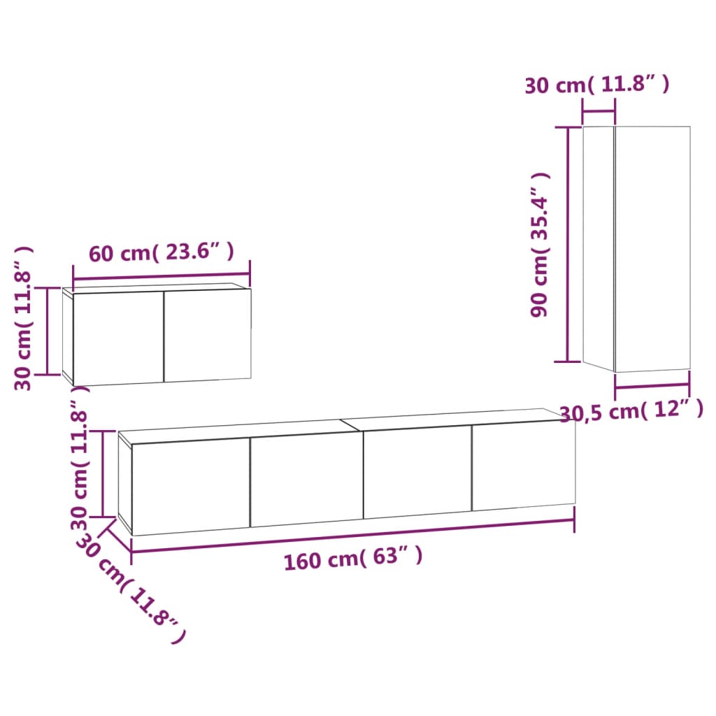 vidaXL Ensemble de meubles TV 4 pcs Chêne sonoma Bois d'ingénierie