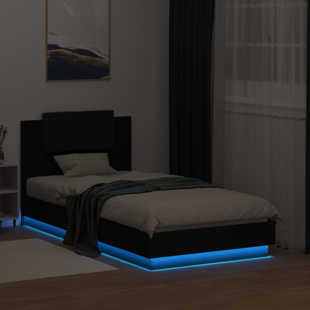 vidaXL Cadre de lit avec tête de lit et lumières LED noir 90x190 cm