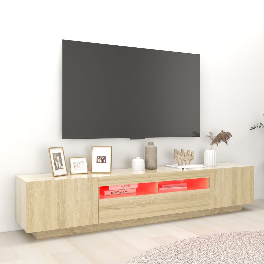 vidaXL Meuble TV avec lumières LED Chêne sonoma 200x35x40 cm