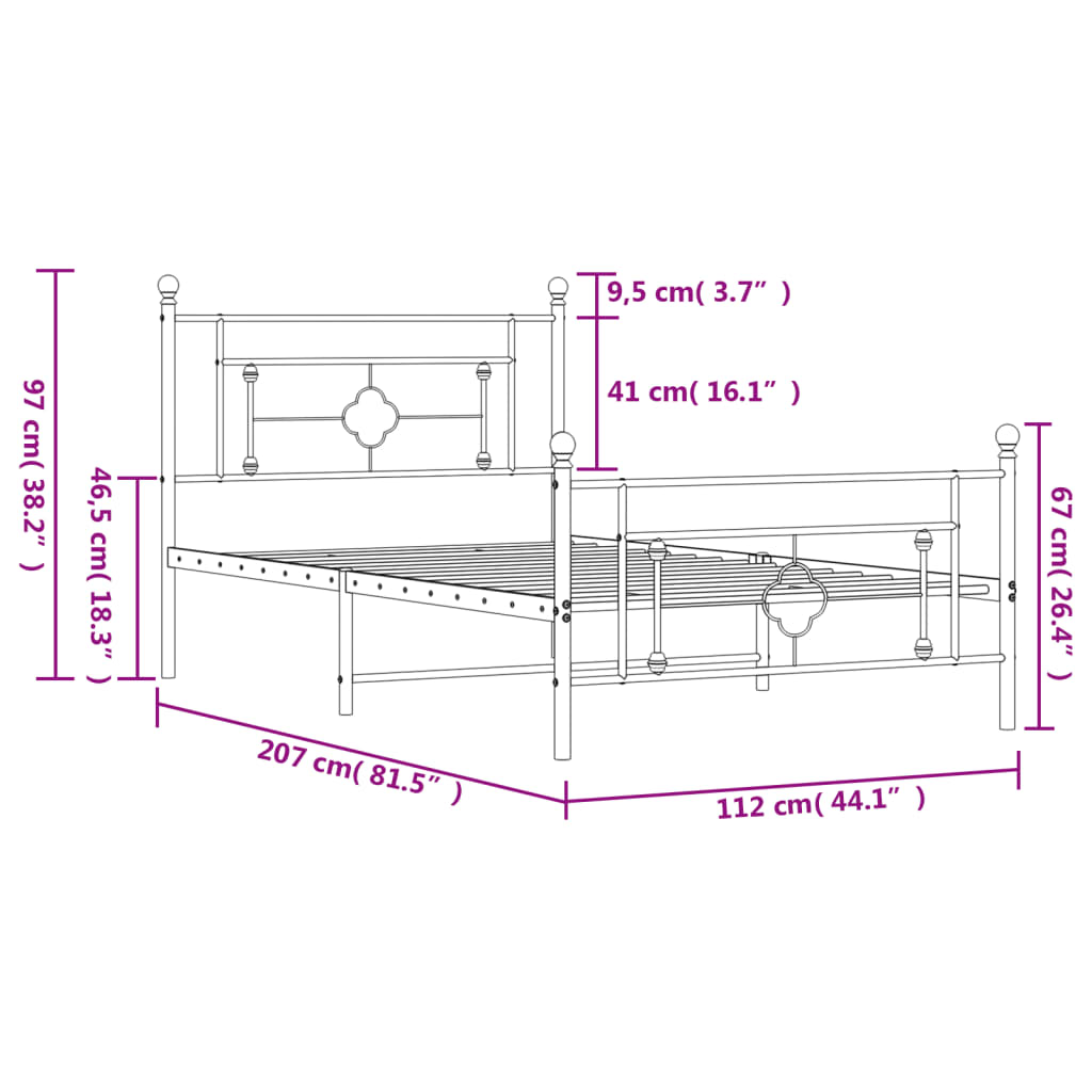 vidaXL Cadre de lit métal sans matelas et pied de lit blanc 107x203 cm