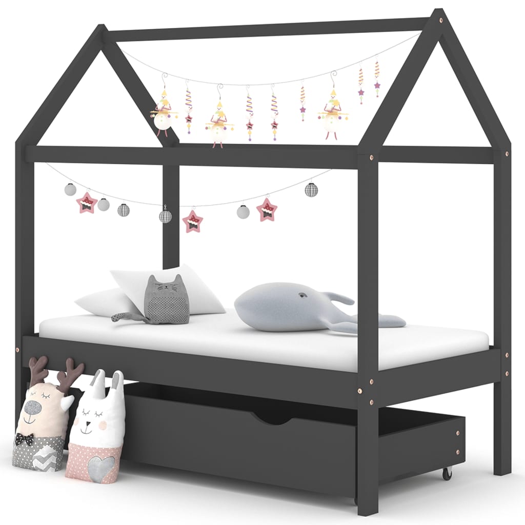 vidaXL Cadre de lit d'enfant avec un tiroir Gris foncé Pin 70x140 cm