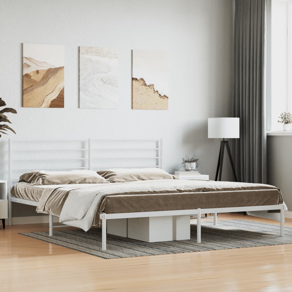 vidaXL Cadre de lit métal sans matelas et tête de lit blanc 200x200 cm