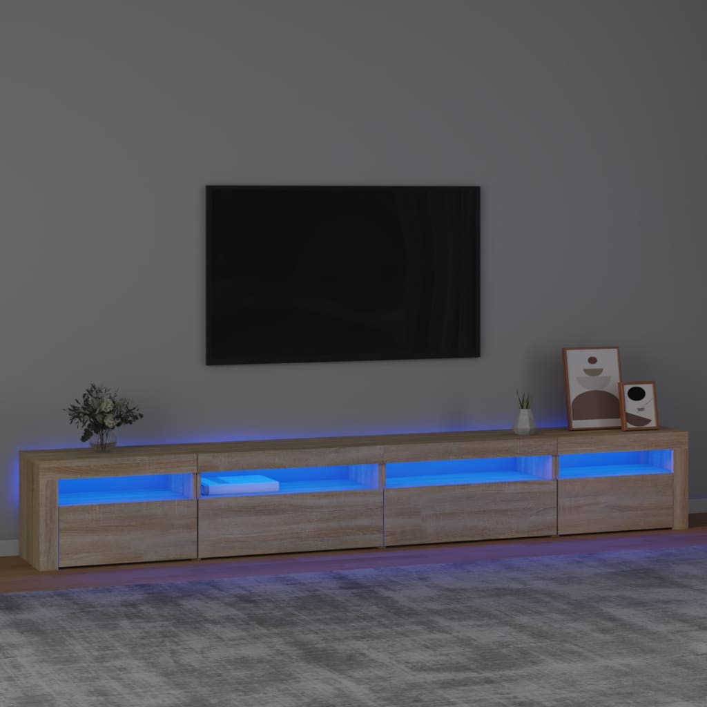 vidaXL Meuble TV avec lumières LED Chêne sonoma 270x35x40 cm