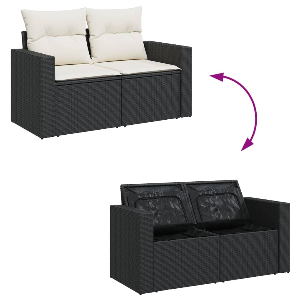 vidaXL Salon de jardin avec coussins 14 pcs noir résine tressée