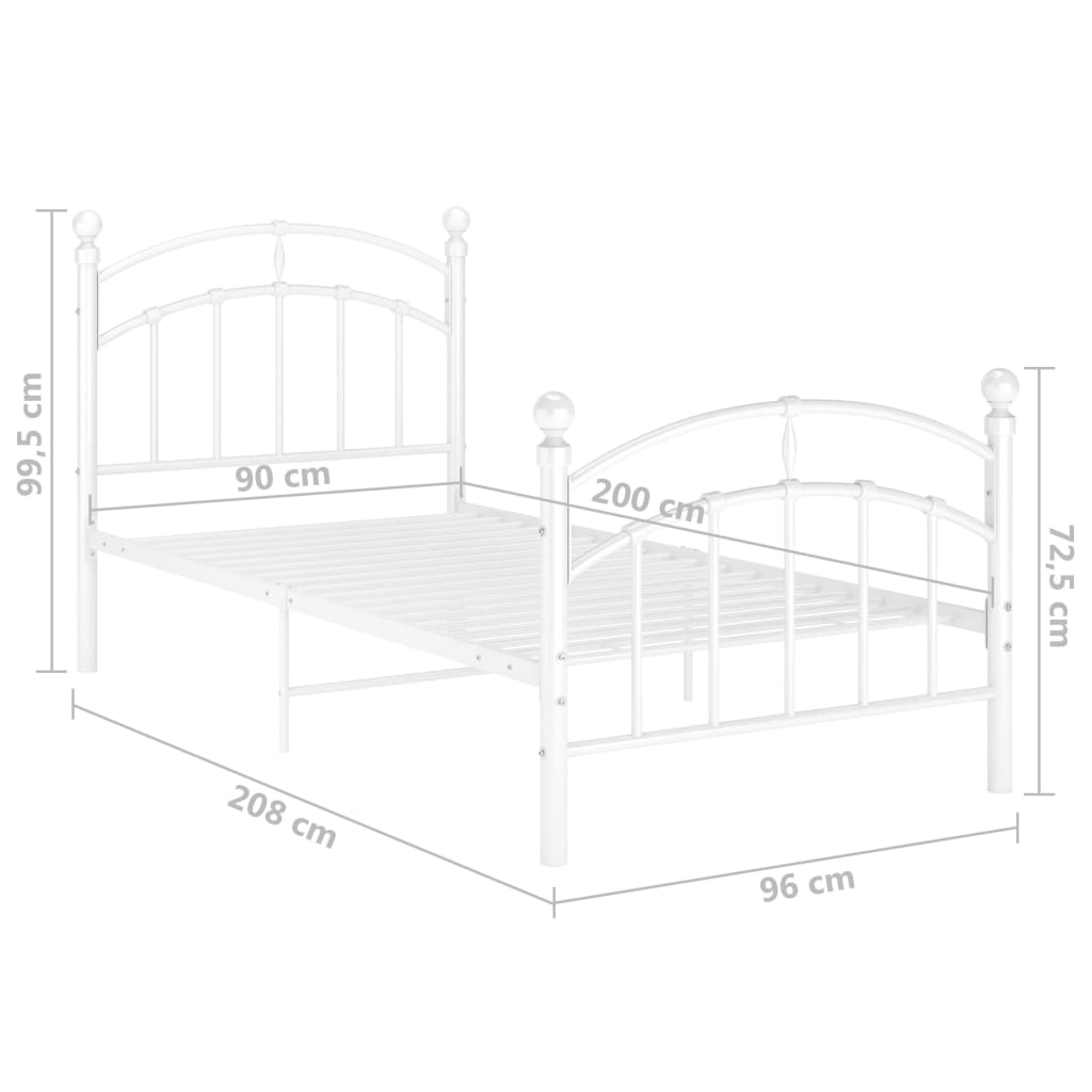 vidaXL Cadre de lit sans matelas blanc métal 90x200 cm