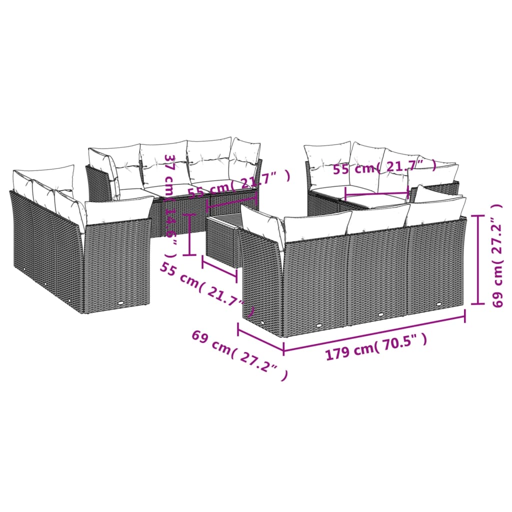 vidaXL Salon de jardin avec coussins 13 pcs beige résine tressée