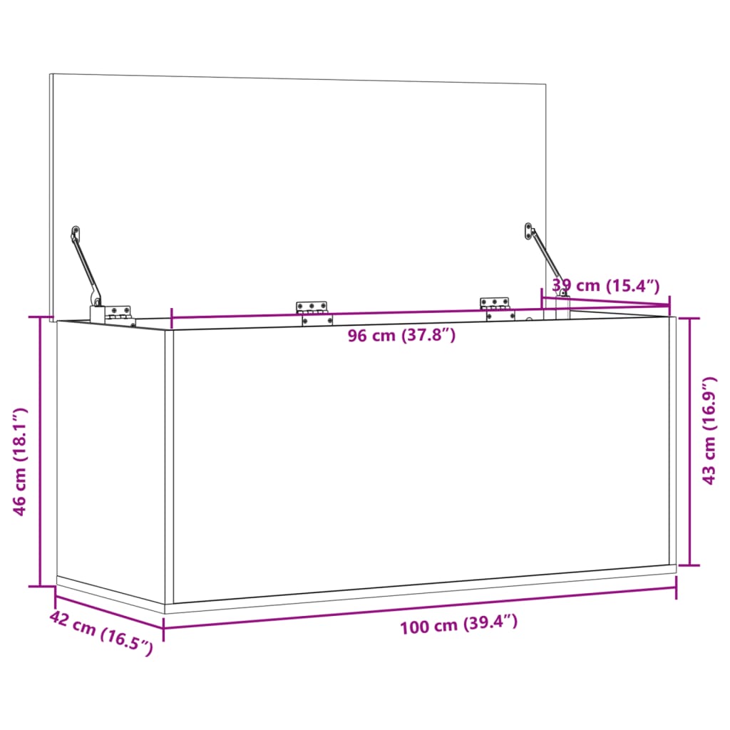 vidaXL Boîte de rangement chêne marron 100x42x46 cm bois d'ingénierie