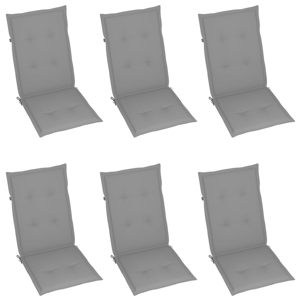 vidaXL Chaises de jardin lot de 6 avec coussins gris Bois teck massif