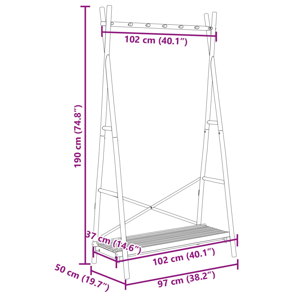 vidaXL Porte-vêtement avec étagère 102x50x190 cm bambou