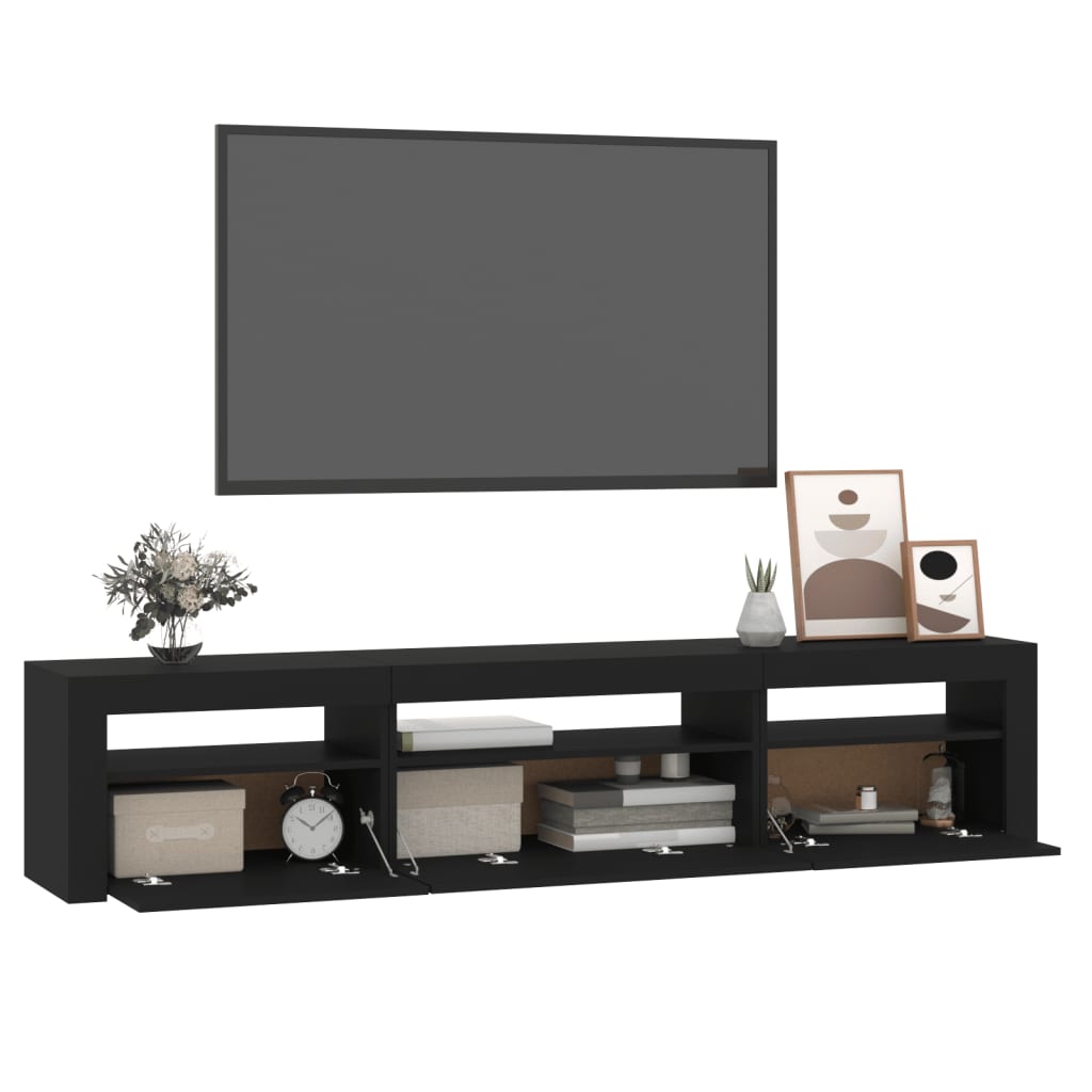 vidaXL Meuble TV avec lumières LED Noir 195x35x40 cm