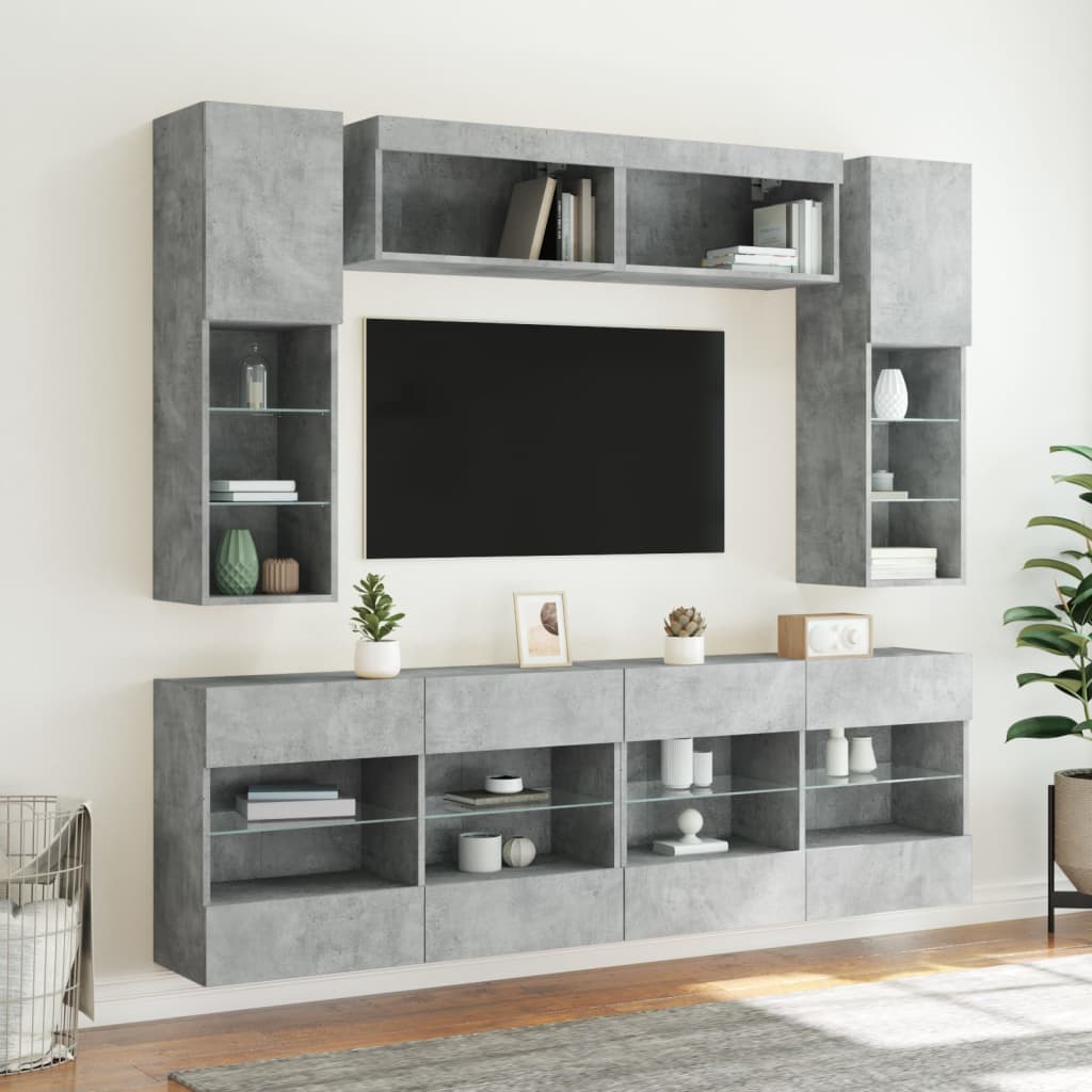 vidaXL Ensemble de meubles TV muraux 6pcs et lumières LED gris béton