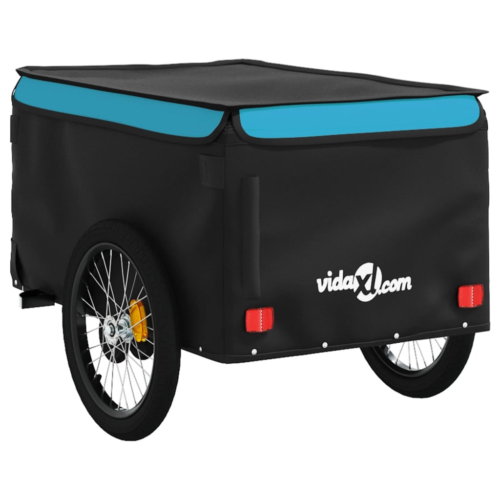 vidaXL Remorque de vélo noir et bleu 45 kg fer