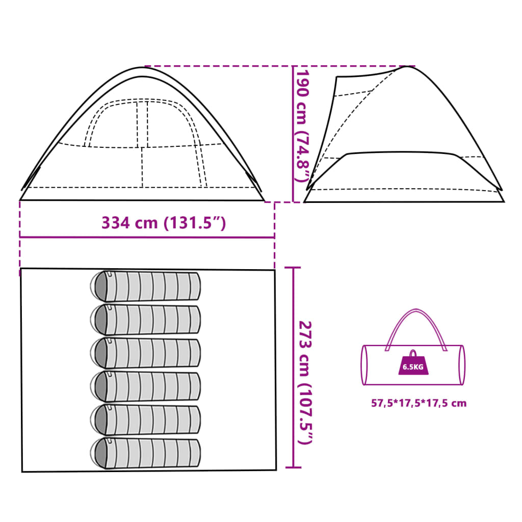 vidaXL Tente familiale à dôme 6 personnes tissu occultant imperméable