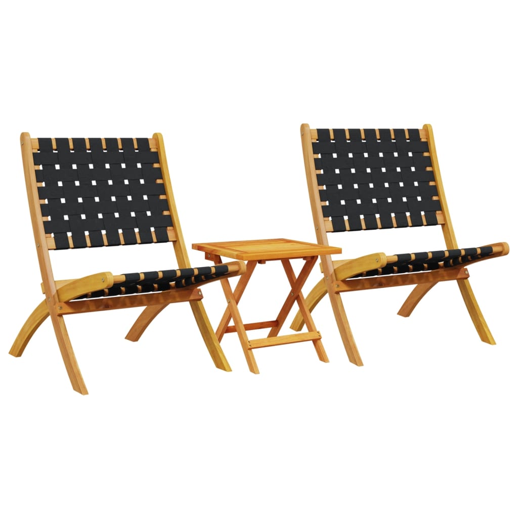 vidaXL Chaises pliables de jardin lot de 2 avec table noir bois massif