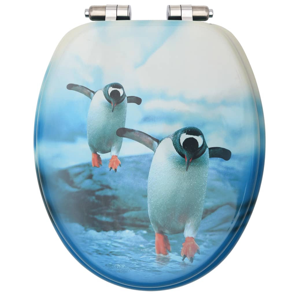 vidaXL Sièges WC couvercle à fermeture en douceur 2 pcs MDF Pingouins