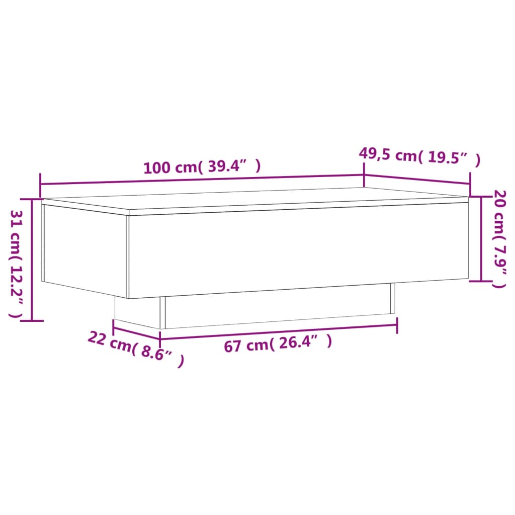 vidaXL Table basse chêne fumé 100x49,5x31 cm bois d'ingénierie