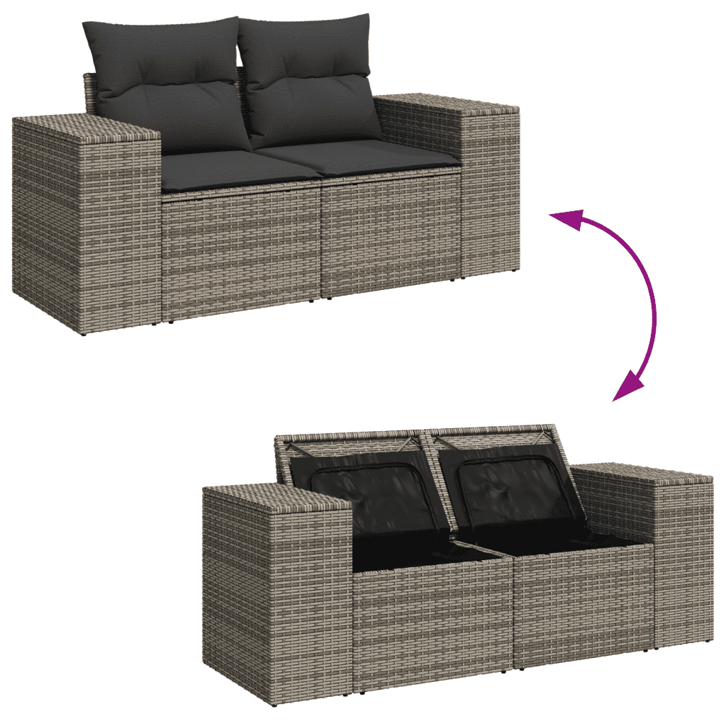 vidaXL Salon de jardin 8 pcs avec coussins gris résine tressée