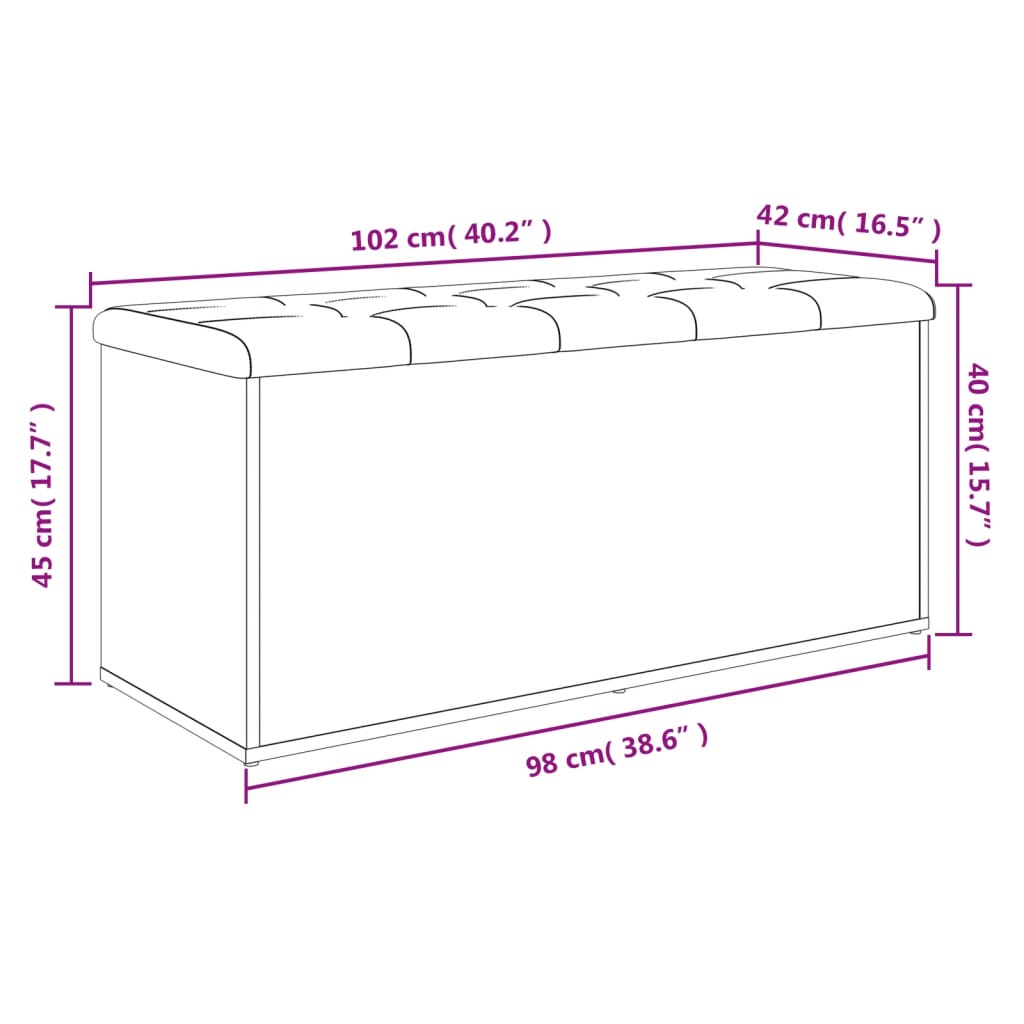 vidaXL Banc de rangement sonoma gris 102x42x45 cm bois d'ingénierie