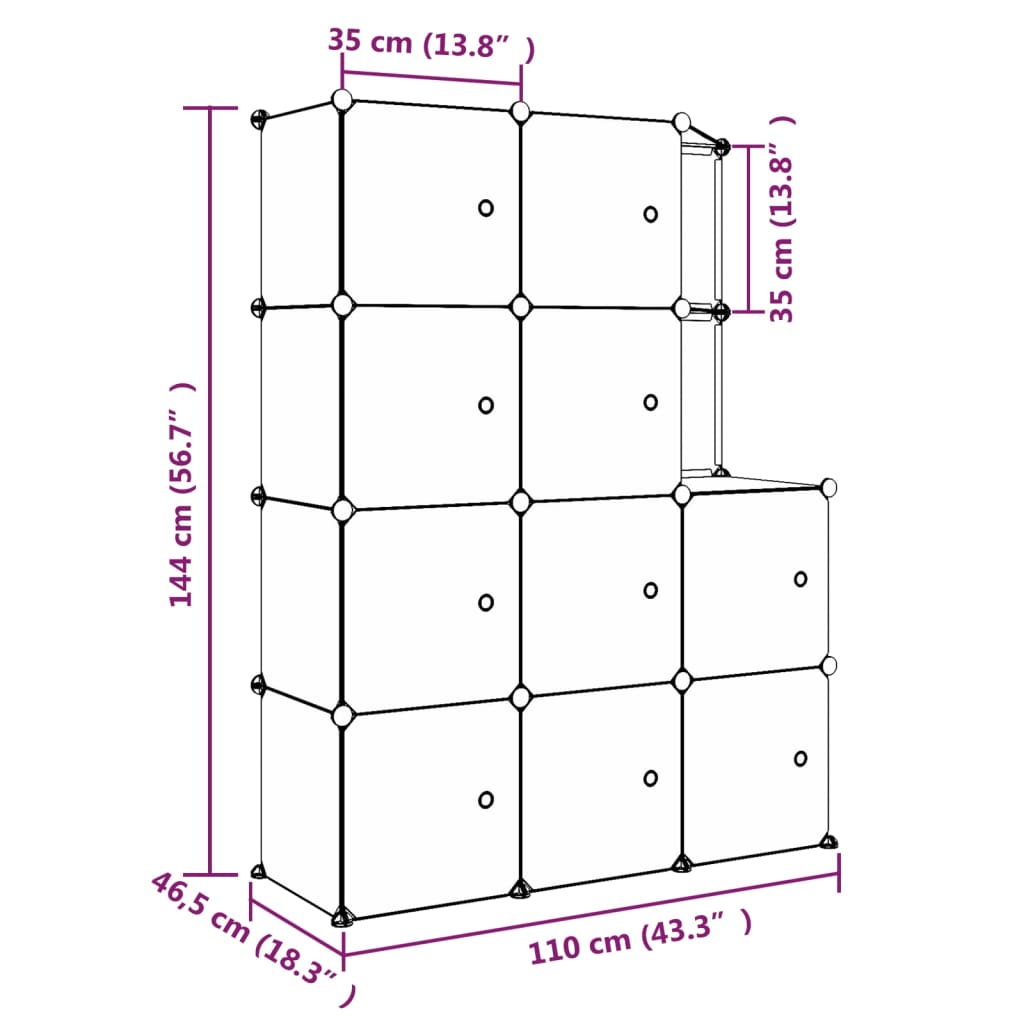 vidaXL Armoire de rangement pour enfants avec 10 cubes Noir PP